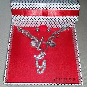 Guess Silver tone necklace/choker and stud earing set NWOT